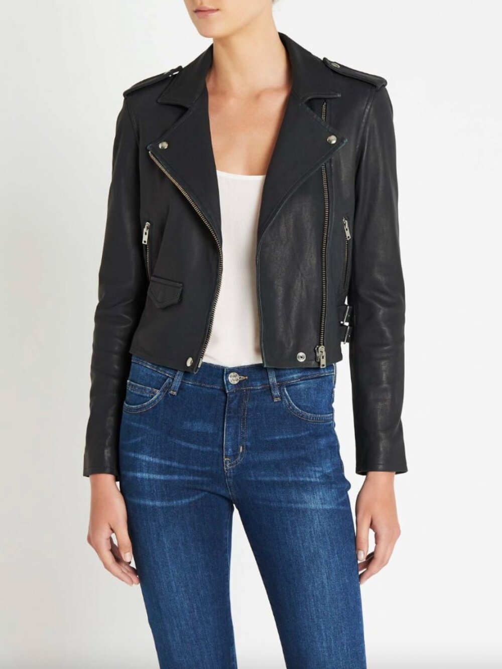 $1069 IRO Gray Charcoal Ashville Moto Leather Jacket size 8/40